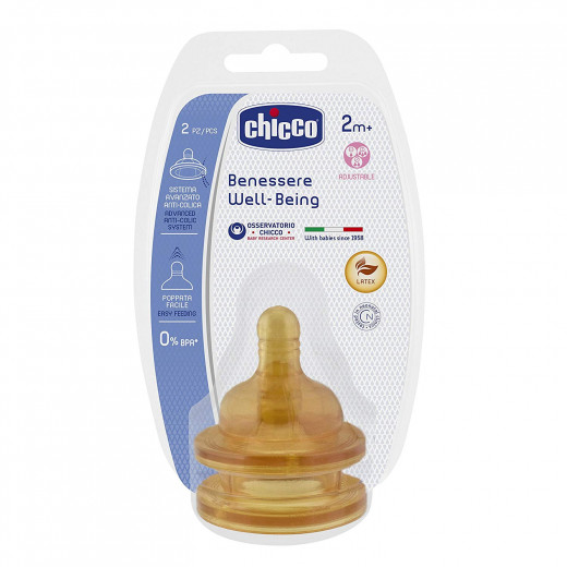 Chicco Adjustable Natural Rubber Wellbeing Latex Teats, 2 Pieces, +2 Months