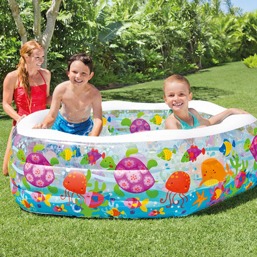 Intex Hexagonal Paddling Pool with Ocean Reef Design 191 x 178 x 61 cm, Phthalate-Free