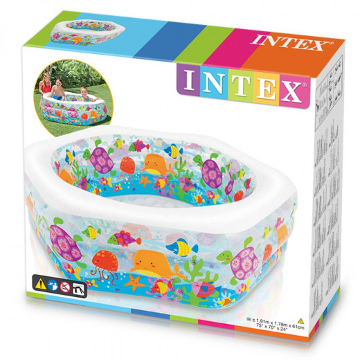 Intex Hexagonal Paddling Pool with Ocean Reef Design 191 x 178 x 61 cm, Phthalate-Free