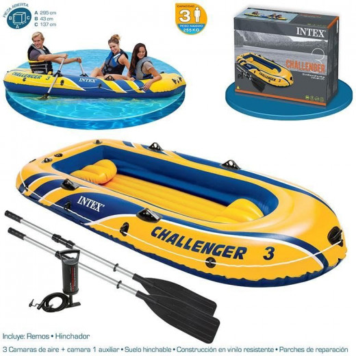 Intex Challenger TM 3 Boat 3 Sets with 48 Aluminum Oars, 68614) 233 cm x 113 cm x 40 cm