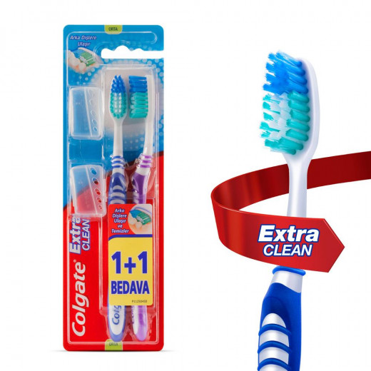 Colgate Extra Clean Medium 1 + 1 Toothbrush, Assorted