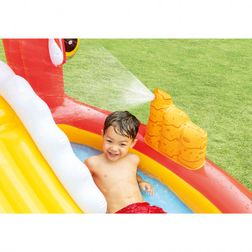Intex Happy Dino Outdoor Inflatable Kiddie Pool Play Center with Slide