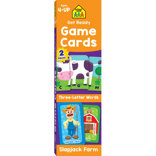 School Zone Get Ready Game Cards Three-Letter Words & Slapjack Farm 2-Pack, 112 cards