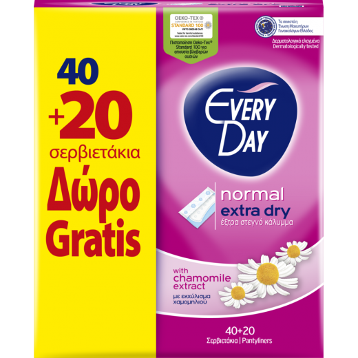 EveryDay Extra Dry Pads Normal, 40 pads + 20 Free
