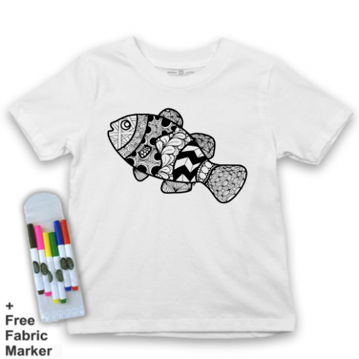 Mlabbas Kids Coloring T-Shirt, Fish Design, 2 Years