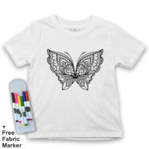 Mlabbas Kids Coloring T-Shirt, Butterfly Design, 8 Years