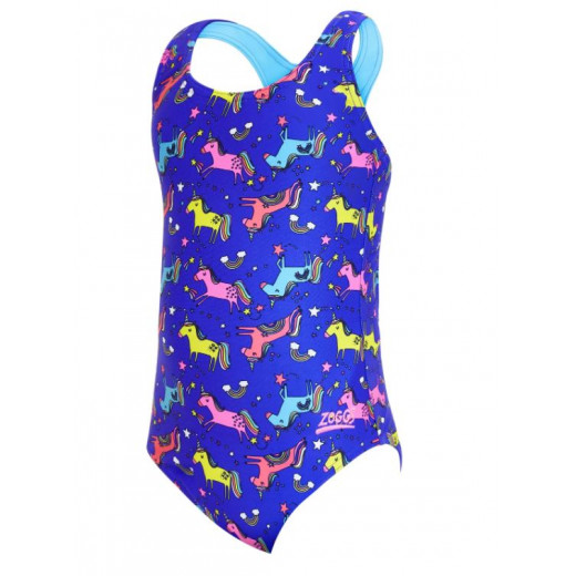 Zoggs Actionback Girls One Piece Swimsuit, Unicorn Design, Rainbow Color