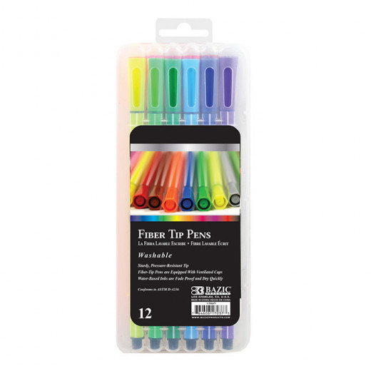 Bazic 12 Color Washable Fiber Tip Pen