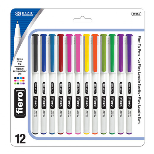 قلم تحديد رفيع فييرو ذو 12 لونًا من الالياف من بازيك
