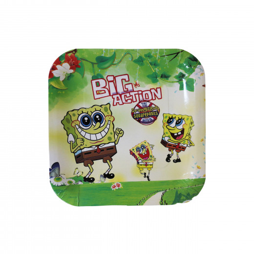 Disposable Square Plates for Kids, Green Spong Bob Design, 10 Pieces