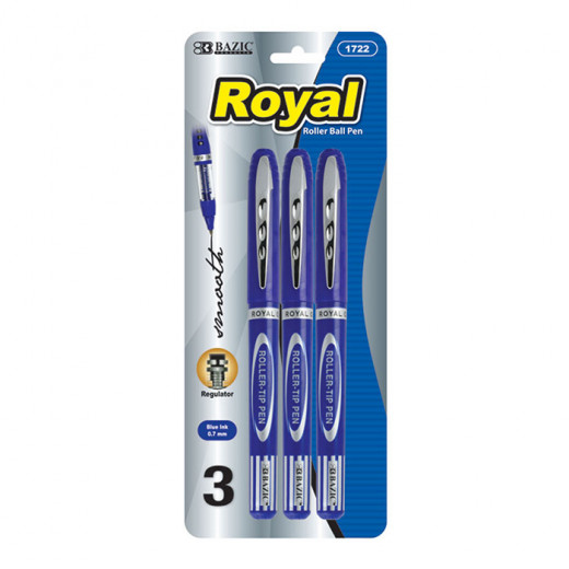 Bazic Royal Blue Rollerball Pen, 3 Pens