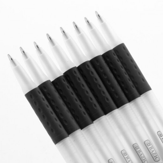 Bazic Prima Black Stick Pen With Cushion Grip (8/Pack)