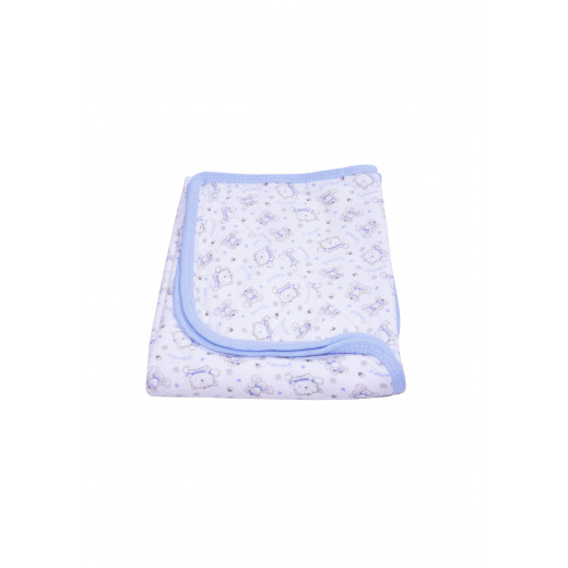 Baby Cotton Blanket, Light Blue with Bear