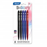 Bazic Ixion Retractable Pen, Assorted Color, 5 Pens