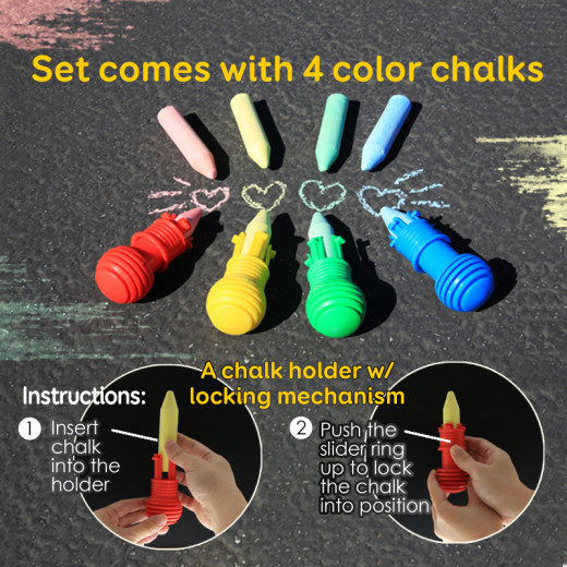 BAZIC 4 Sidewalk Chalks & 1 Chalk Holder