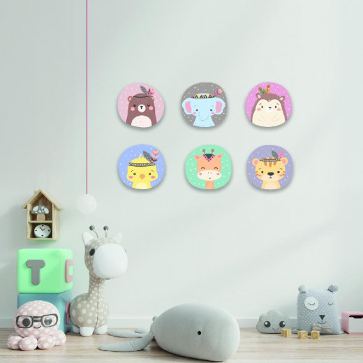 Cute Round Animals Wooden Wall Set