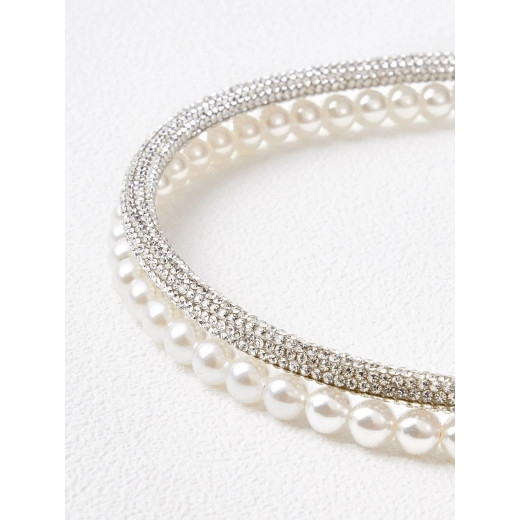 Headband Faux Pearl & Rhinestone Decor