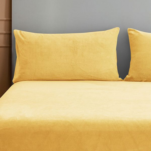 Nova home warmfit winter microfleece fitted sheet set yellow single/twin 2 pcs