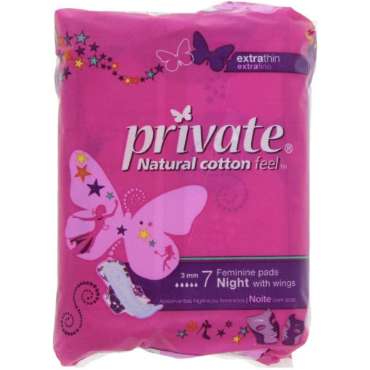 Private Night Feminine Pads With Wings, 7 Pieces