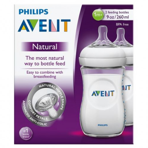 Philips Avent Natural Feeding Bottle 260ml, Twin Pack of 2