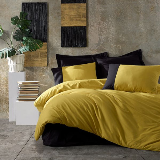 Nova Home Plain Duvet Cover Set, Cotton, King, Super King, 4 Pieces, Yellow and Black Color