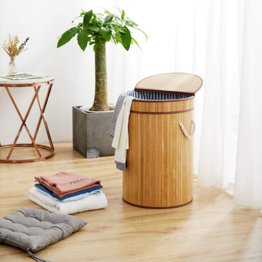 Nova Home Lorin Foldable Round Laundry Basket, Beige Color