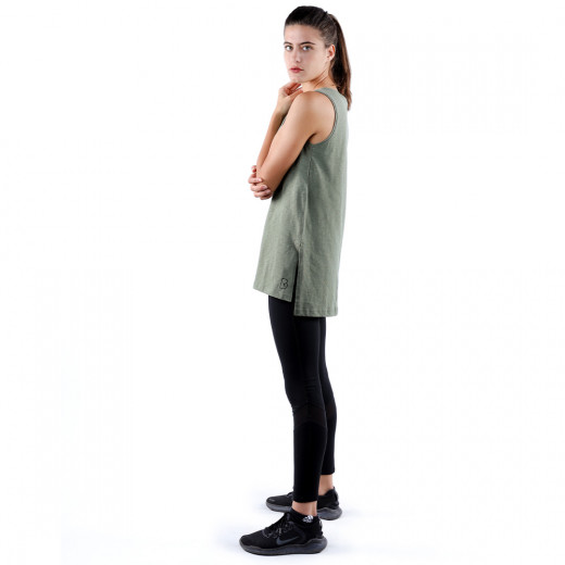 RB Women's Side Slit Tank Top, Medium Size, Green Color