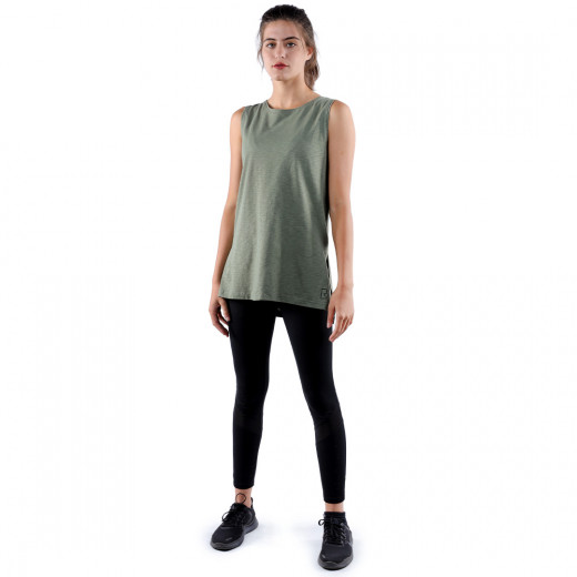 RB Women's Side Slit Tank Top, Medium Size, Green Color