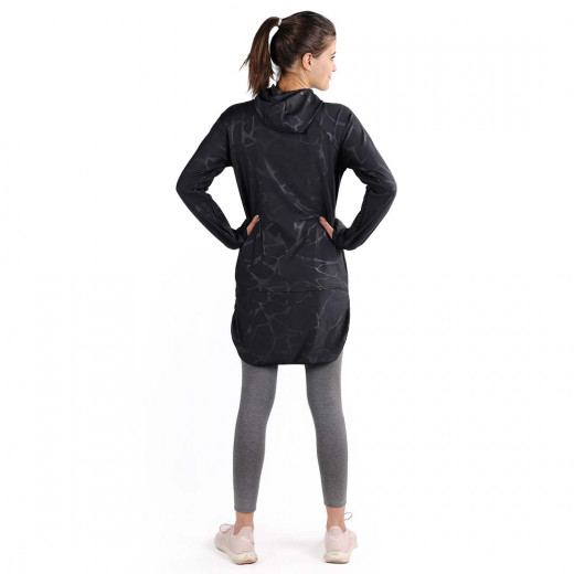 RB Women's Mid-length Running Hoodie, Small Size, Marble Black Color