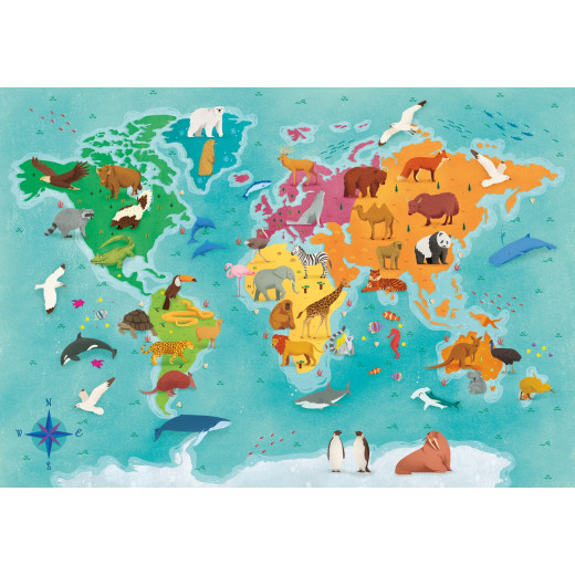 لعبة الأحجية استكشاف الخرائط , الحيوانات في العالم , 205 قطعة من كليمنتوني