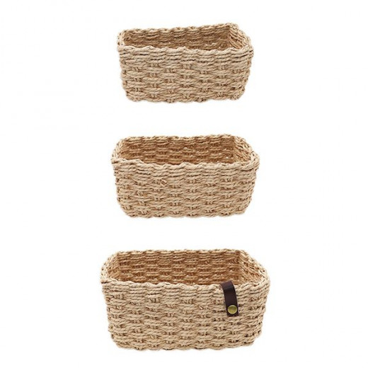 Weva stack faux rattan storage basket set - 3 pcs - natural