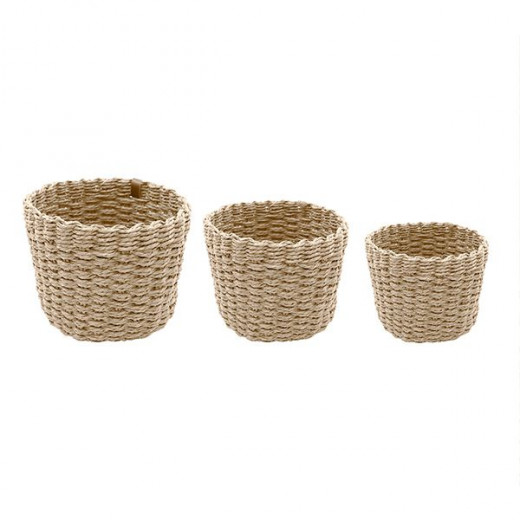 Weva rattique faux rattan storage basket set, 3 pcs ,natural