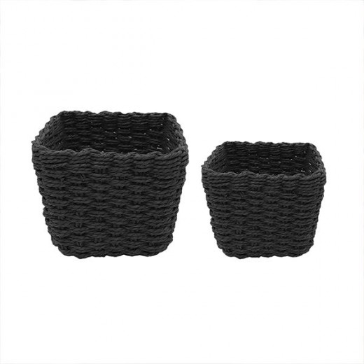 Weva spectrum faux rattan storage basket set, 2 pcs ,black