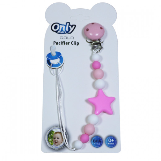 Only Baby Pacifier Clip, Star Shaped, Pink Color