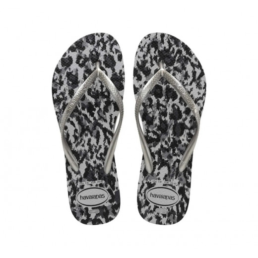 Havaianas Slim Animal Print Flip Flop, Grey And Silver Bright Color