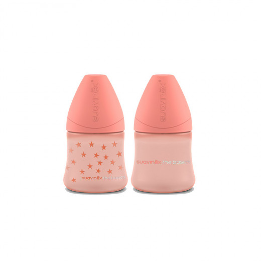 Suavinex The Basics Baby Bottles, Light Pink Color, Pack Of 2 Pieces, 150 Ml