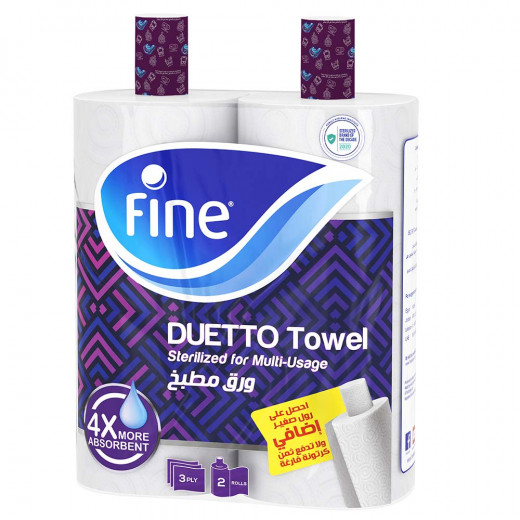 Fine Duetto Kitcen Towel,3 Ply, 2 Rolls, 80 Sheets