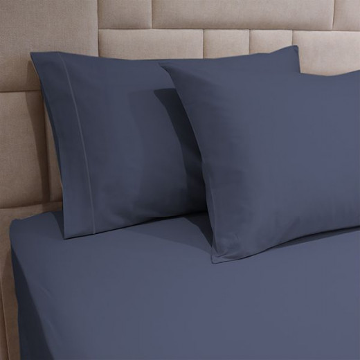 Fieldcrest Plain Fitted Sheet Set, Cotton, Navy Blue Color, Queen Size, 3 Pieces