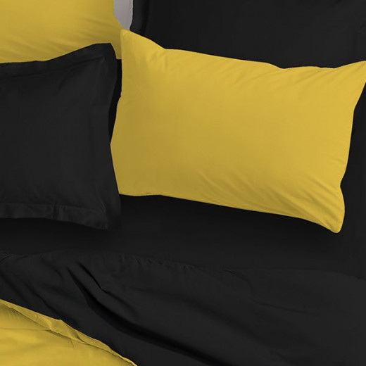 Nova home plain comforter set, black and yellow color, twin size, 4 pieces