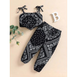 Baby Paisley Print Bow Shoulder Bandana Hem Crop Cami Top and Pants