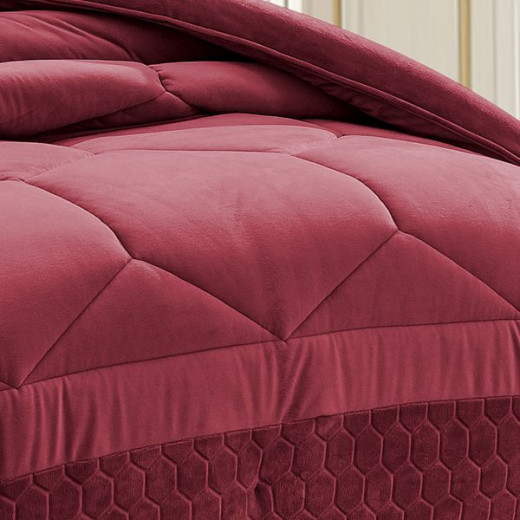 Nova Home Bee Cell Embossed Flannel Winter Comforter Set - King/Super King - Burgandy 6 Pcs