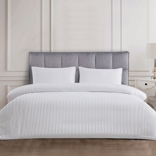 Nova Home UltraStripe Hotel Style Duvet Cover Set, Queen Size, White Color