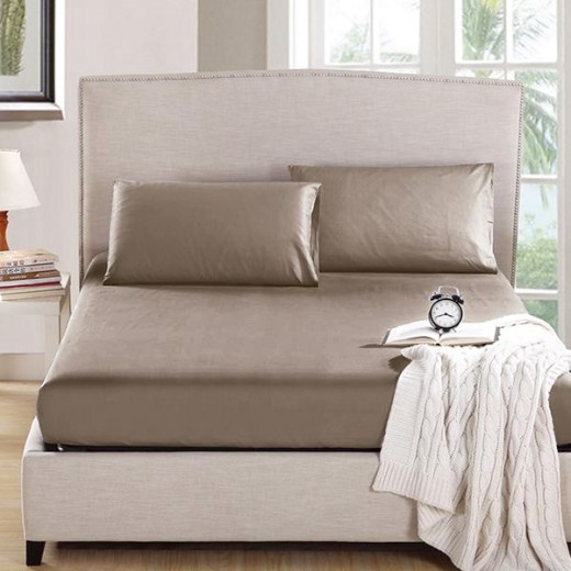 Nova home microbasic fitted sheet set, queen size, beige color