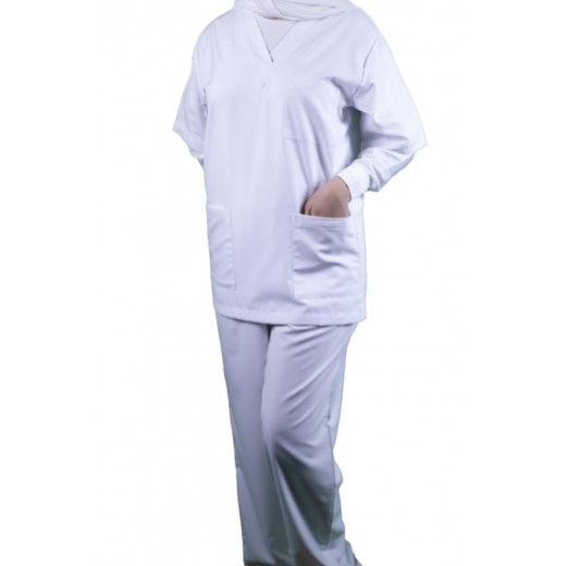 زي طبي وملابس تمريض نسائية, بأكمام قصيرة, باللون الأبيض