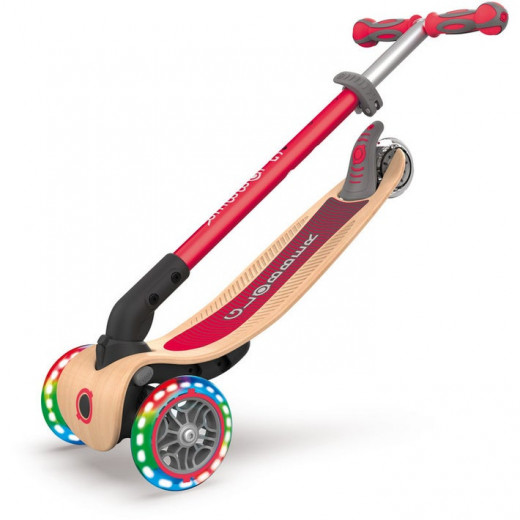 Globber Primo Foldable Wood Scooter with Lights, Red Color