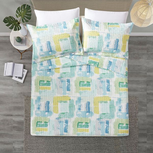 Nova Bed Spread 4 Pieces Set Hash, Green and Blue Color