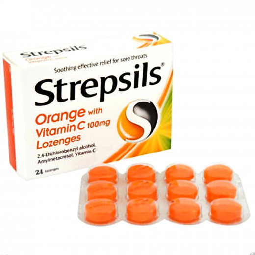 Strepsils Orange & Vitamin C Lozenges, 24 Pieces