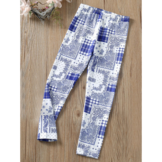 Girls Leggings, Paisley And Plaid Print