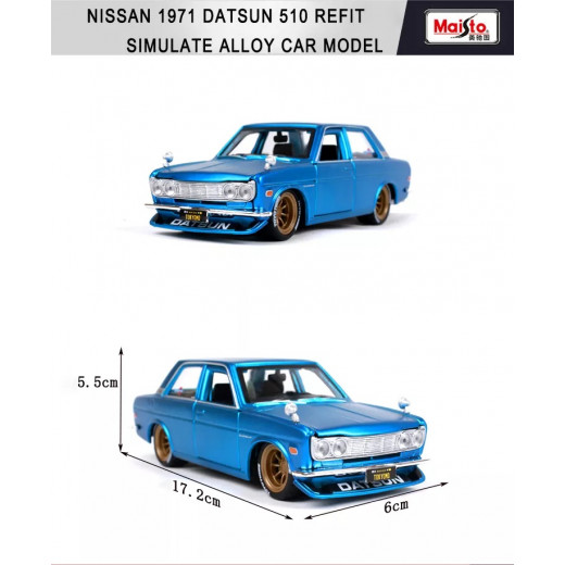 سيارة داتسون 510 موديل 1971 مقياس 1:24, اللون الأزرق من مايستو