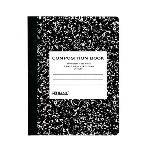 Bazic Composition Book Unruled Premium Black Marble, 100 Sheets